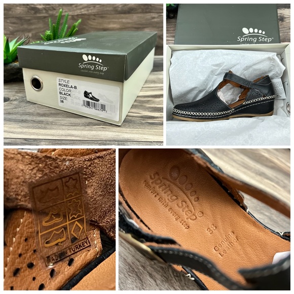 NIB Spring Step Roxela Black Leather T Strap Mary Jane Sandals Shoes - Picture 12 of 13